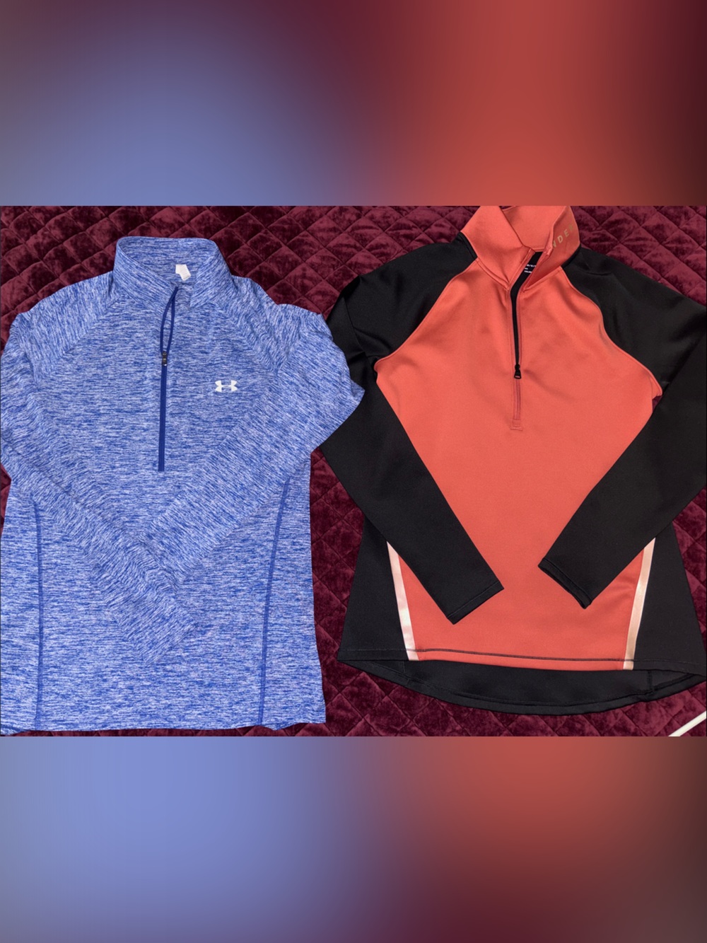 Under Armour Womens Blue Heather Quarter-Zip Pullover &Black/Mauve large